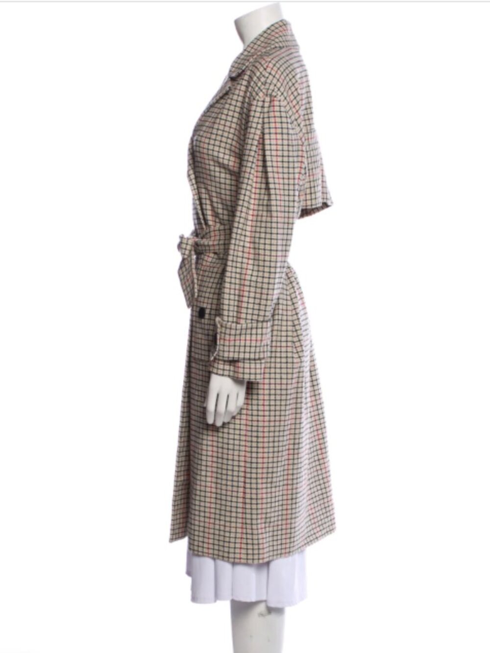 Maje Paris Long Plaid Checked Belted Brown Trench Coat FR 38 S/M Like New - Picture 11 of 16